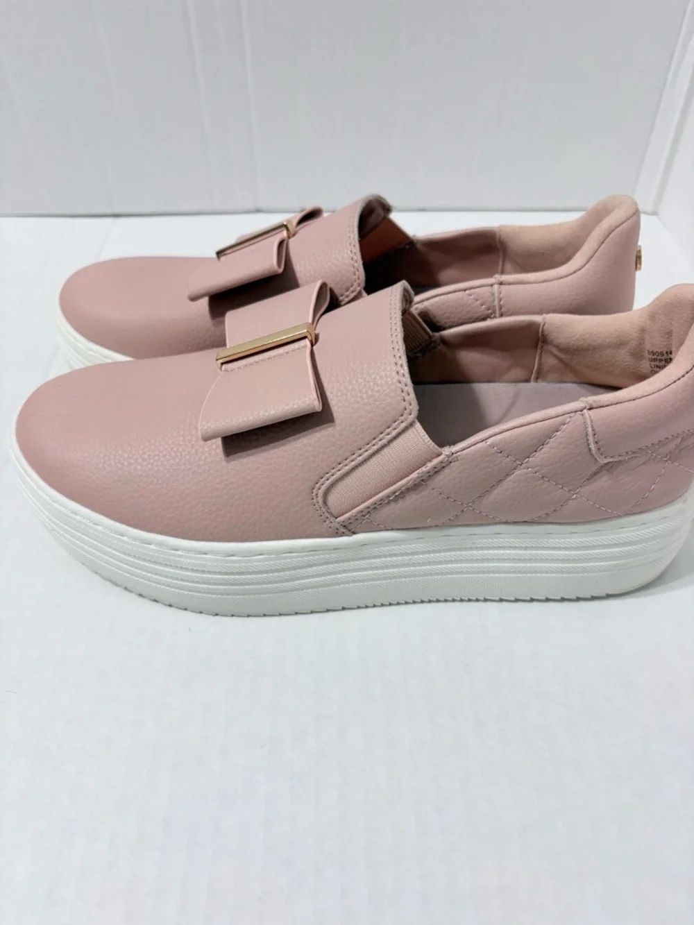 Joy Luxe Bow Slip-on Leather Platform Sneakers Blush Pink   Orthotic Insoles 8